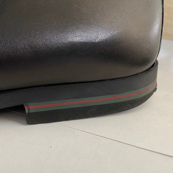 Gucci black leather slip on shoes semi formal casual 41 silver metal accent main image 10